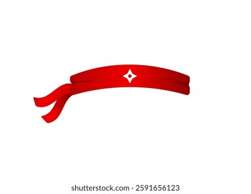 Red ninja headband with a star symbol in the center on a simple plain background. traditional style.