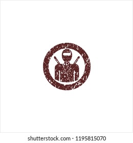 Red ninja icon inside distressed rubber stamp