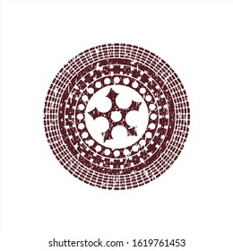Red ninja star icon inside grunge style stamp