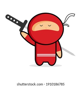 Red ninja with sword cute character, this character is so cute