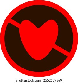 Red No Love Symbol Icon Indicates Prohibition or Anti Love Message