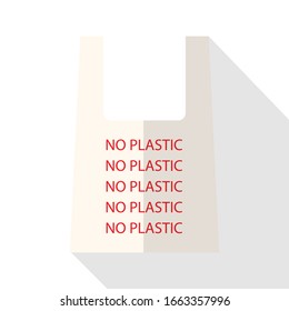 Red no plastic bag isolated on white background. Vector illustration flat design. Concept of environmental conservation. Using cloth bags instead of plastic bags. Global warming reduction concept.