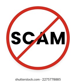 Red No Scam. Stop Scam Sign icon with Shadow vector illustration