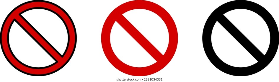 Red No Sign General Prohibition Restricted or Forbidden Circle-Backslash Icon Set. Vector Image.