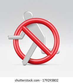 Red no trespassing sign 3D  - silver running man trying to trespass through red round sign