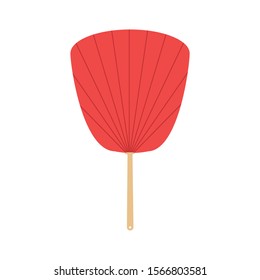Red non-folding uchiwa fan isolated on background vector. Illustration of fan traditional culture, accessory chinese design