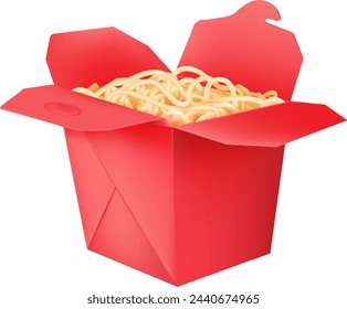 Caja de fideos roja. Paquete de comida rápida asiática aislado sobre fondo blanco