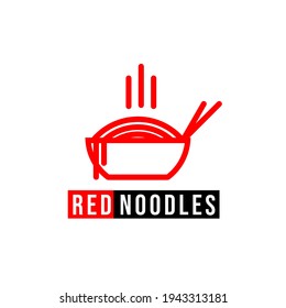 red noodles. simple logo with the concept of noodles in a bowl with chopsticks. good for restaurant logos, product logos, etc. eps file