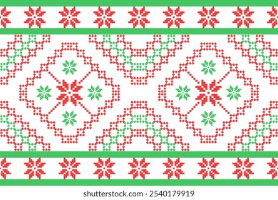 Red Nordic Snowflake Pattern - Cozy Scandinavian Winter Design Ideal for Christmas Sweaters, Wrapping Paper, Festive Home Decor, Crafts, and Digital Projects with Vintage Pixel Art