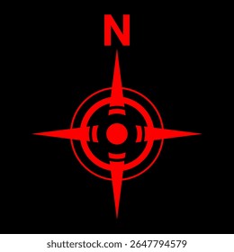Red north symbol for map. Flat compass sign	
