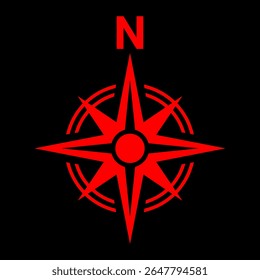 Red north symbol for map. Flat compass sign	
