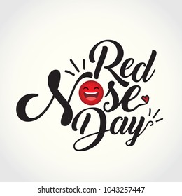 Red Nose Day calligraphy in flat vector design isolated on white. 