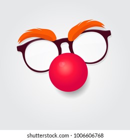 Red nose day. Carnival goggles with a red nose. Design element for logo or emblem