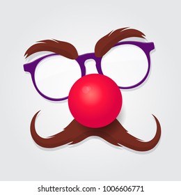 Red nose day. Carnival goggles with a red nose. Design element for logo or emblem