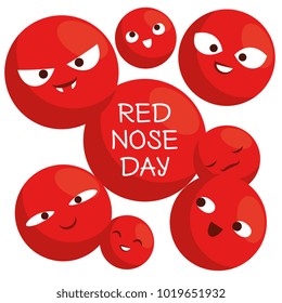 red nose day with red nose clown faces 
