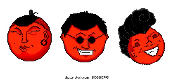 Red nose day, comic portrait faces pixel art 8 - 16 bit