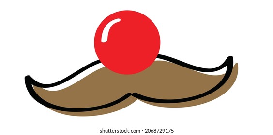 Red nose day concept. Carnival, red ball. emoticon, emoji face smiling and moustache, mustache or beard men face. Clown's face. Cartoon vector cool sign for banner or card. 