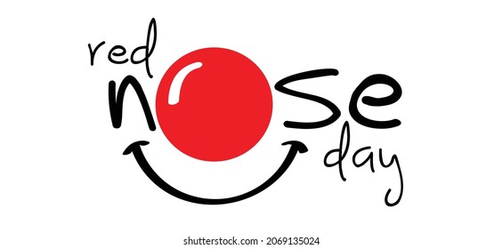 Red nose day concept. Carnival, red ball. emoticon, emoji face smiling. Clown's face. Cartoon vector sign. Campagne for mental, social, physical and children safe.
