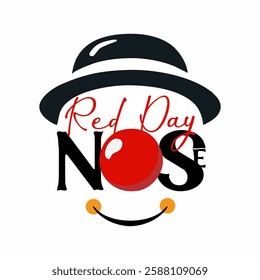 Red Nose Day concept. Carnival, red ball. Emoticon, emoji face smiling and moustache, mustache or beard men face. Clown's face. Cartoon vector cool sign for banner or card.