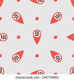 Red nose day. Seamless vector pattern with location point. Smiling and laughing people