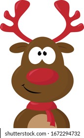 Red nose deer, illustration, vector on white background.