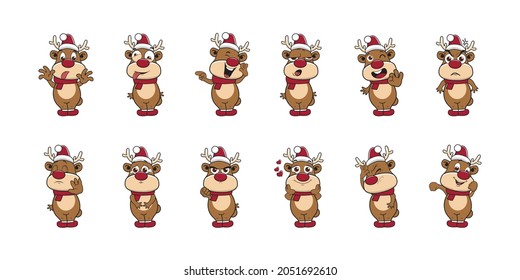 red nose deer vector sticker emotion cartoon illustration design