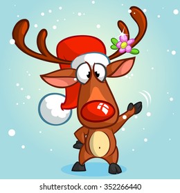 Red nose reindeer rudolph   cute elf  Christmas vector characters