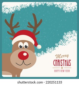 red nose reindeer santa hat snowy winter background