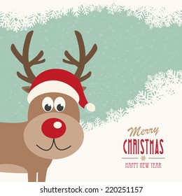 red nose reindeer santa hat snowy winter background