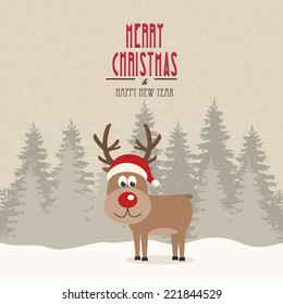 red nose reindeer santa hat snowy winter background