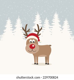 red nose reindeer santa hat winter background