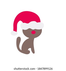 Сat with a red nose and a Santa hat is isolated on a white background. Merry Christmas.