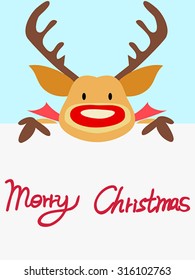 red nosed reindeer christmas card with handwritten words