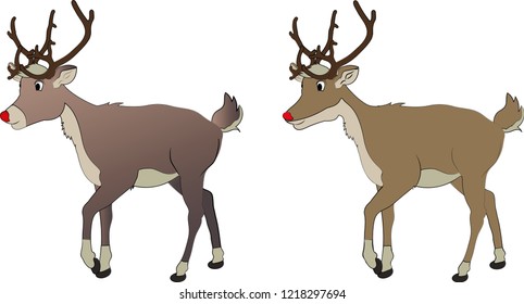 Red nosed reindeer  Vector illustration two reindeers white background