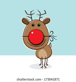 Red Nosed Reindeer wearing a Funny Clown's Nose as a Disguise