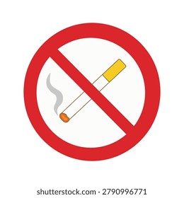 Red nosmoking warning sign with a lit cigarette and smoke indicating prohibition in public places