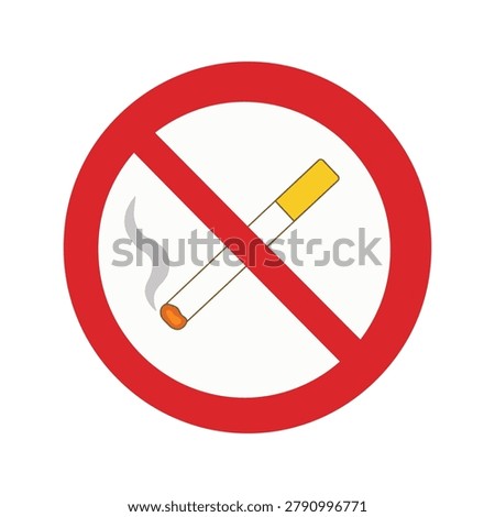 Red nosmoking warning sign with a lit cigarette and smoke indicating prohibition in public places