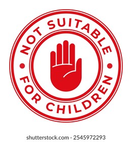Rot Nicht geeignet Für Kinder einzeln runder Aufkleber mit Stopp Hand Symbol, Vektorgrafik