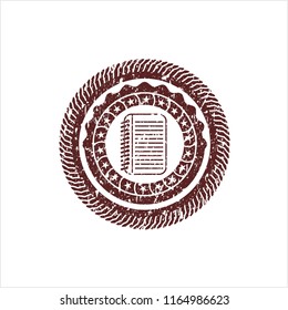 Red note book icon inside grunge stamp