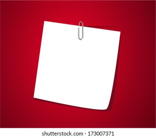 Red note papers with paperclip, vector 