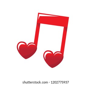 red note symbolizing love music with hearts on a white background