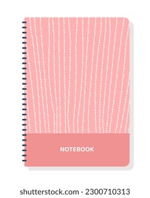 Red notebook cover. Textbook and diary, space for notes. Education and training, school supply. Pink pattern with white dots. Poster or banner. Cartoon flat vector illustration