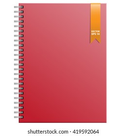 Red notebook and gold ribbon vector illustration.