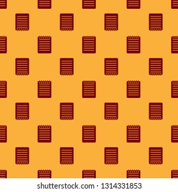 Red Notebook icon isolated seamless pattern on brown background. Spiral notepad icon. Writing pad. Diary for business. Notebook cover design. Office stationery items. Vector Illustration