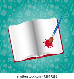 Red notebook with a little brush. vector illustrator