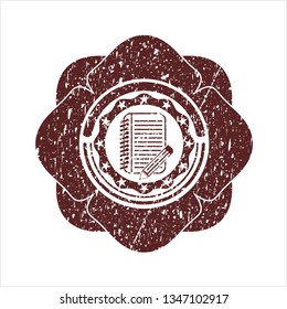 Red notebook with pencil icon inside distress rubber stamp