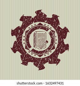 Red notebook with pencil icon inside distress rubber grunge stamp