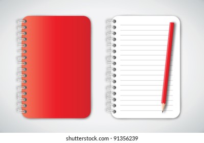 Red Notebook and Pencil Vector