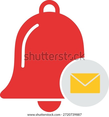 Red notification bell with yellow envelope symbol alert message