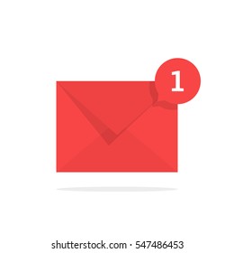 red notification icon with speech bubble. concept of ui, mailbox, check list, writing incoming, send, data file, 1 one new message. flat style trend modern logotype graphic design on white background